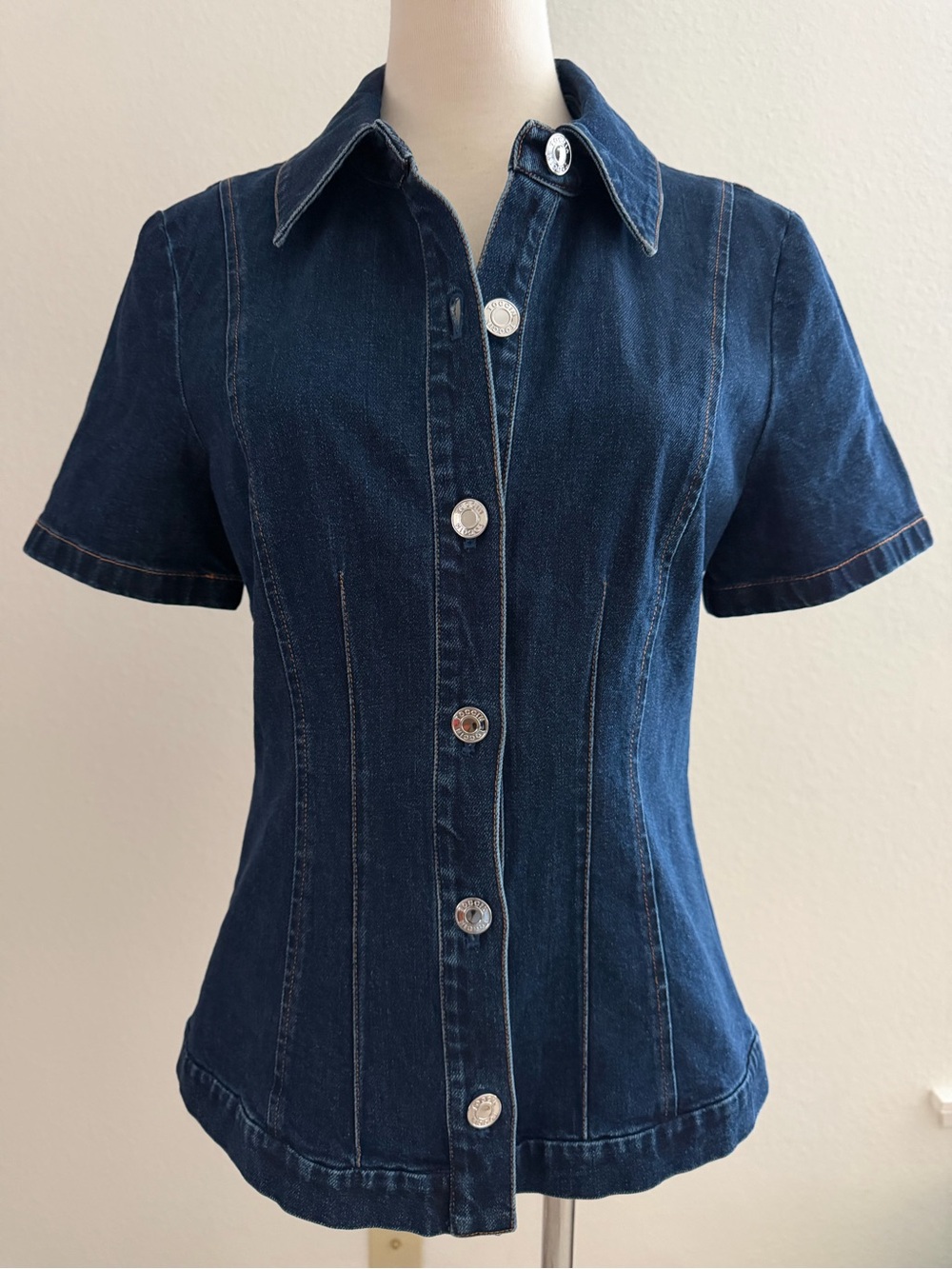 NWT Toccin Dark Blue Denim Top with Shiny Silver Buttons Size 4 Retail $425